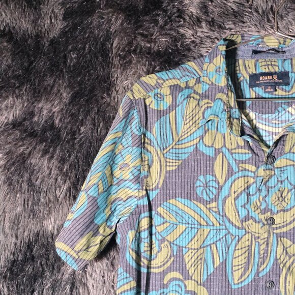 Roark Bless Up Shirt Mens Small Gray Blue Green Floral Button Up - Picture 2 of 7